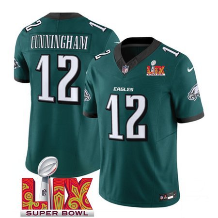 Men's Philadelphia Eagles #12 Randall Cunningham Green 2025 Super Bowl LIX Patch New F.U.S.E. Vapor Limited Stitched Football Jersey Men's Philadelphia Eagles #12 Randall Cunningham Green 2025 Super Bowl LIX Patch New F.U.S.E. Vapor Limited Stitched Football Jersey